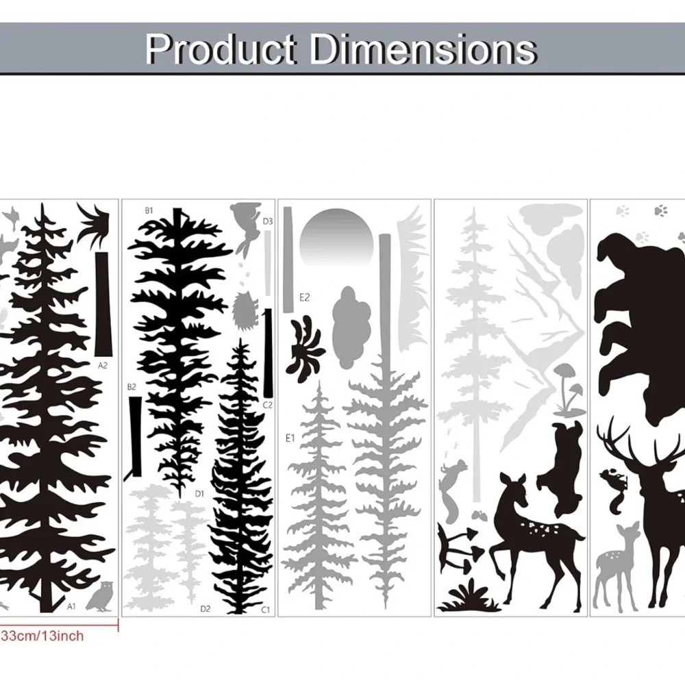 Nursery Wall Decals Forest Deers Wall Stickers Bears Pine Tree Wall Decals (003)